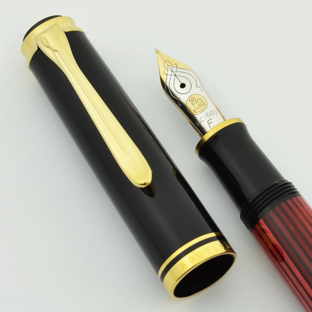 Pelikan M400 Fountain Pen - Black with Red Stripes, Fine 14k Nib